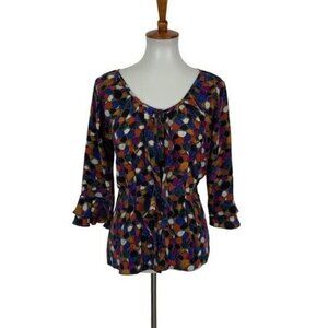 Laila & Savannah 100% Silk Multicolor Button Front Blouse Small